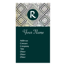 LEGAL OFFICE, ATTORNEY DAMASK Monogram green Business Cards