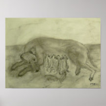 Leinwanddruck "Irish Terrier Hündin mit Welpen" Posterdruck