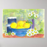 Lemon Bowl Daisy Vintage Hatbox Watercolor Print