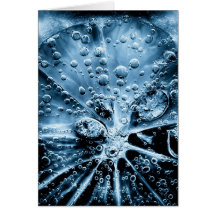Lemon slice in fizzy water in cold blue art style cards