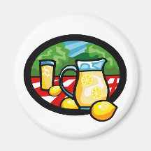 Lemonade Picnic Pitcher Lemons Gingham Check Magnet