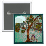 Lemurs Kings Of The Forest Green Damask Button
