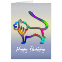 Leo Lion Zodiac Star Sign Rainbow Colour Birthday Greeting Cards