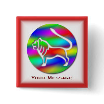 Leo Rainbow Colour Lion Zodiac Badge Name Tag
