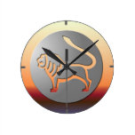 Leo The Lion Zodiac Silver On Red Sunrise Clock