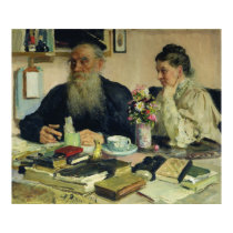 Leo Tolstoy with his wife in Yasnaya Polyana posters
