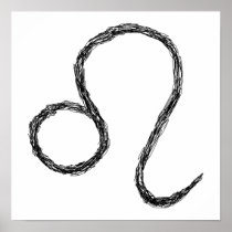 Leo. Zodiac Astrology Sign. Black. Print