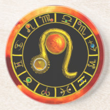 LEO ZODIAC BIRTHDAY JEWEL Yellow Topaz,Gold ,red Beverage Coaster