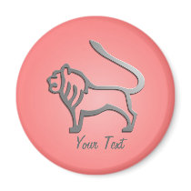 Leo Zodiac Lion Silver On Red Fridge Magnets