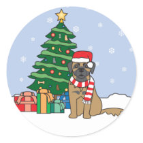 Leonberger and Christmas Tree Round Stickers