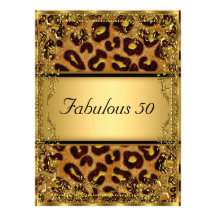Leopard  and Gold Fabulous at 50 Birthday Party Personalized Announcement