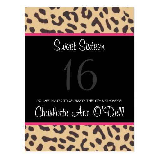 leopard; birthday invitation postcard