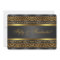 Leopard Gold Black Womans 50th Birthday Party Invite