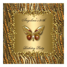 Leopard Gold Butterfly Birthday Party 50th Custom Invitations