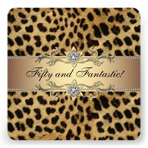 Leopard Gold Womans 50th Birthday Party Personalized Announcements
