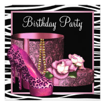 Leopard High Heel Shoes Pink Zebra Birthday Party Custom Invite