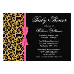 Leopard Pattern Pink Printed Ribbon Baby Shower Custom Invitation