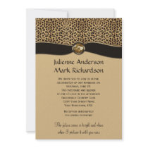 Leopard Print FAUX Ribbon Jewel Wedding Invitation