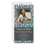 Leopard Print Graduation Photo Announcement (aqua) Photo Card Template