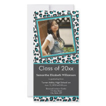 Leopard Print Graduation Photo Announcement (aqua) Photo Card Template