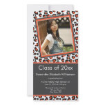 Leopard Print Graduation Photo Announcement orange Picture Card