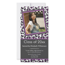 Leopard Print Graduation Photo Announcement purple Photo Card Template