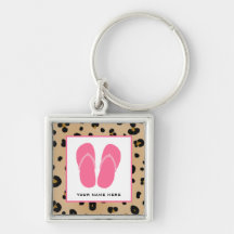 Leopard Print & Pink Flip Flops Personalized Keychain