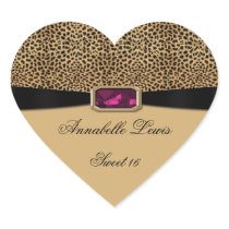 Leopard Print Pink Jewel Sweet 16 Heart Sticker