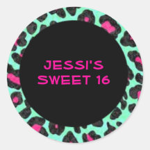 Leopard Print Sweet 16 Stickers