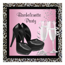 Léopard rose Bachelorette de talons hauts de Champ Faire-parts