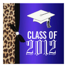 Leopard Royal Blue Graduation Party Personalized Announcements