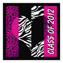 Leopard Zebra Print Hot Pink Graduation Party Personalized Invitation