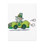 Leprechaun Driving A Green Car Post Cards