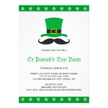 Leprechaun hat moustache St Patrick's day party Invitation