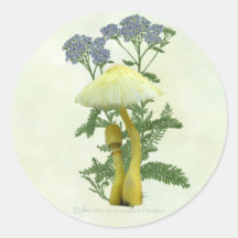 Les champignons jaunes avec le bleu minuscule fleu