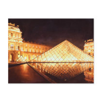 "Les Lumieres du Louvre" Watercolor Art Post Card
