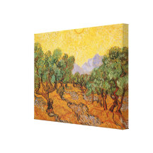 Les oliviers jaunissent le ciel Sun, Van Gogh, art Toile Tendue