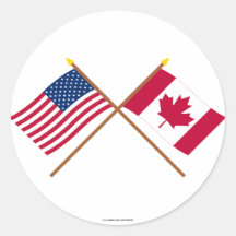 Les USA et drapeaux croisés par Canada Autocollant Rond