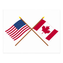 Les USA et drapeaux croisés par Canada Cartes Postales