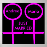 Lesbian Lovers Just Married Customizable Poster posters