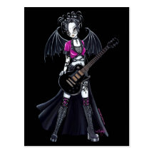 "Leslie" Black Beauty Guitar Rocker Fairy Post Cards