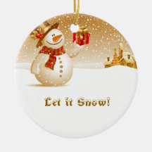 Let it snow! Snowman with present Christmas Tree Ornament