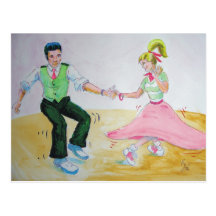 lets all do the twist swing dancers post card
