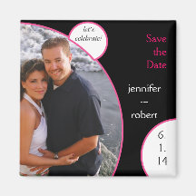 Lets Celebrate in Black and Pink Save the Date Refrigerator Magnets