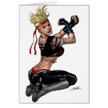 Let's Fight! Blonde Punk Rock Girl Pin-up by Al Ri cards