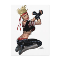 Let's Fight! Blonde Punk Rock Girl Pin-up by Al Ri Post Card