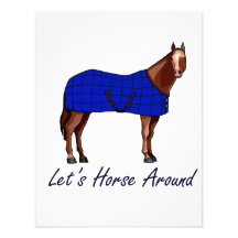 Lets Horse Around Brown w Blue Blanket Invites