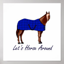 Lets Horse Around Brown w Blue Blanket Poster