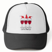LET'S PARTY RED WINE AND CHRISTMAS HATS PRINT