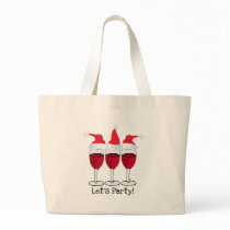 LET'S PARTY RED WINE AND CHRISTMAS HATS PRINT BAG